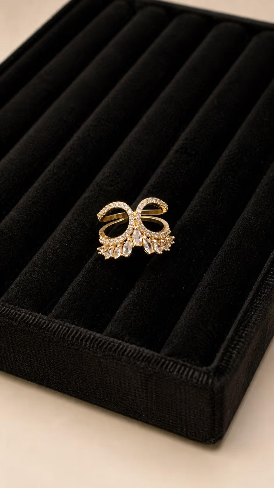Gold Marquise & Round Crystal Statement Ring - View 2 - Shop Aizel