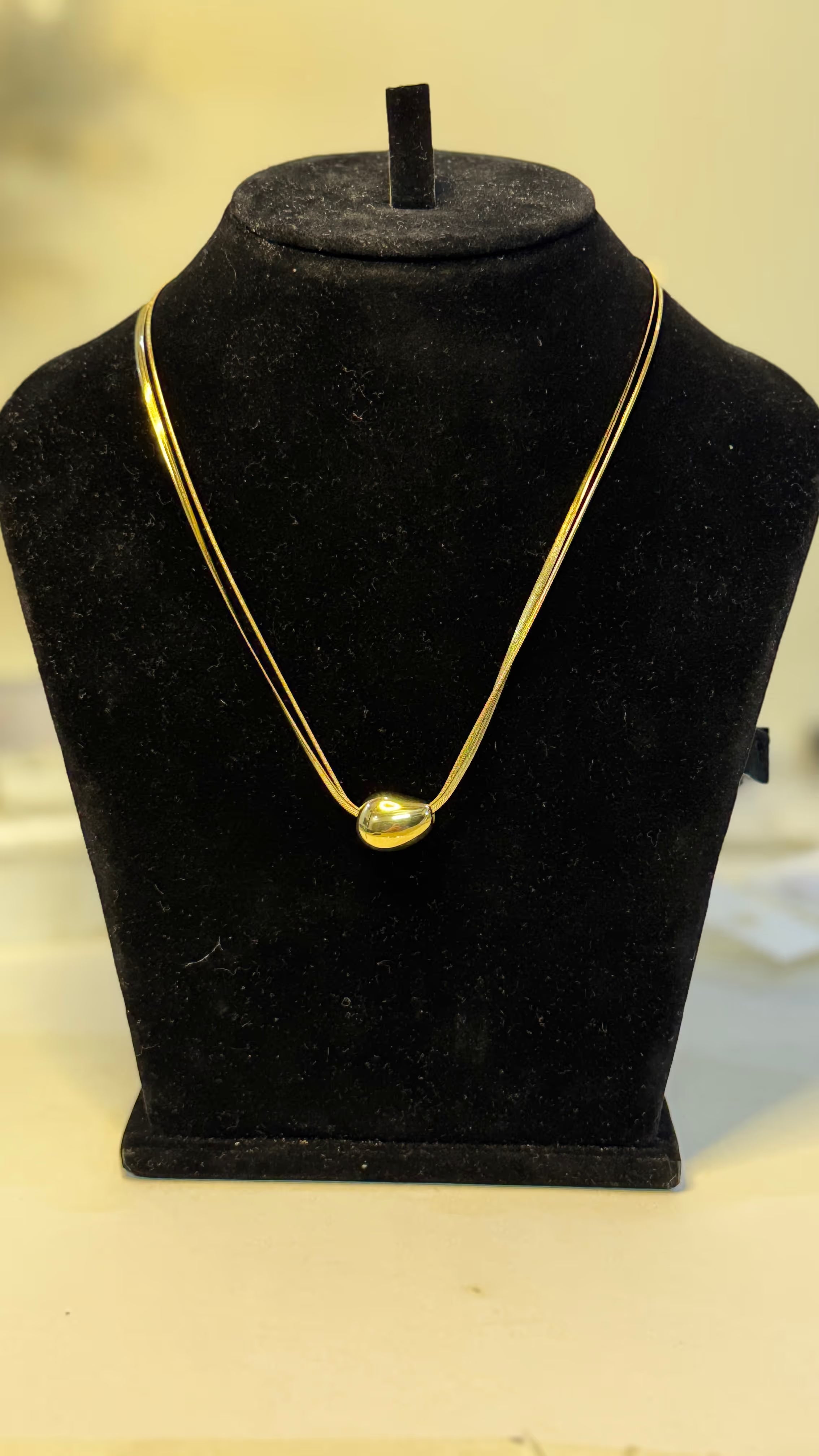 Gold Snake Chain Bean Pendant Necklace - View 1 - Shop Aizel