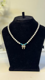 Pearl & Turquoise Bow Pendant Necklace - Original 1 - Shop Aizel
