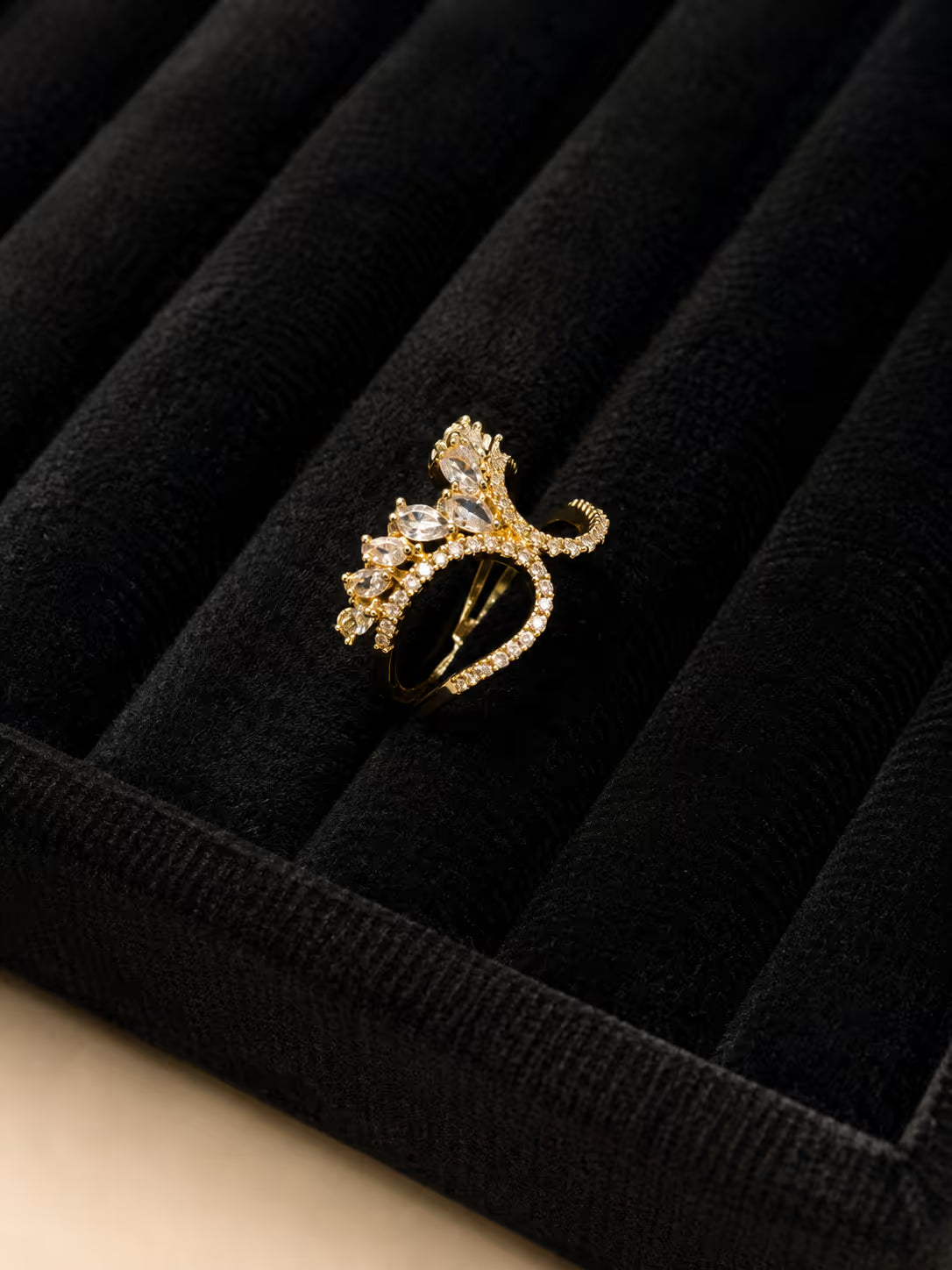 Gold Marquise & Round Crystal Statement Ring - View 1 - Shop Aizel