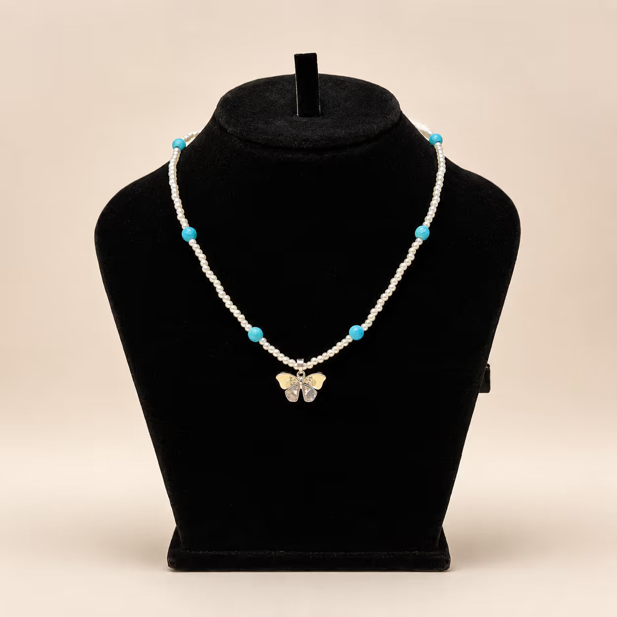Pearl & Turquoise Butterfly Pendant Necklace - View 1 - Shop Aizel