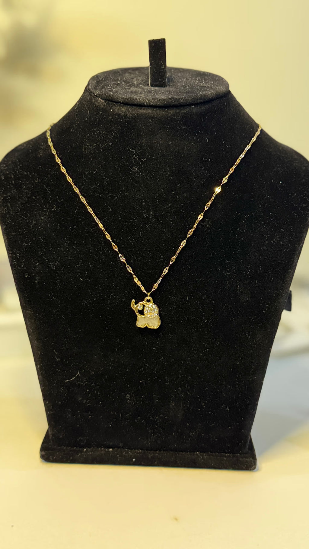 Gold CZ Pavé Elephant Charm Pendant Necklace - View 1 - Shop Aizel