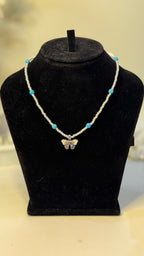 Pearl & Turquoise Butterfly Pendant Necklace - Original 1 - Shop Aizel