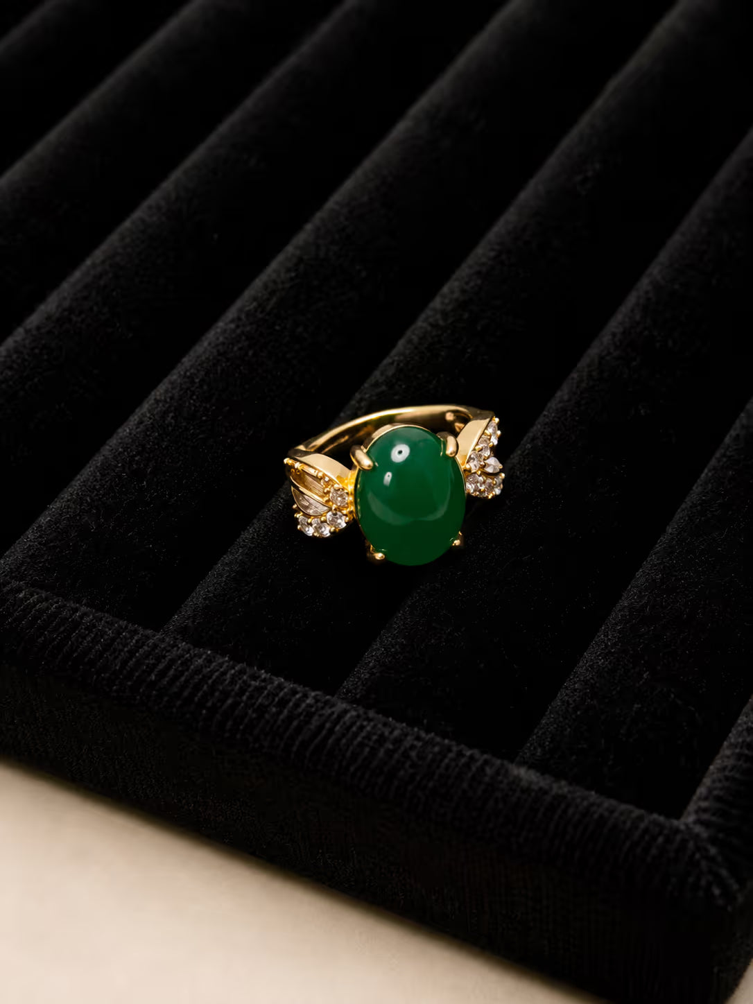 Gold Emerald Green Oval Cocktail Ring - View 2 - Shop Aizel