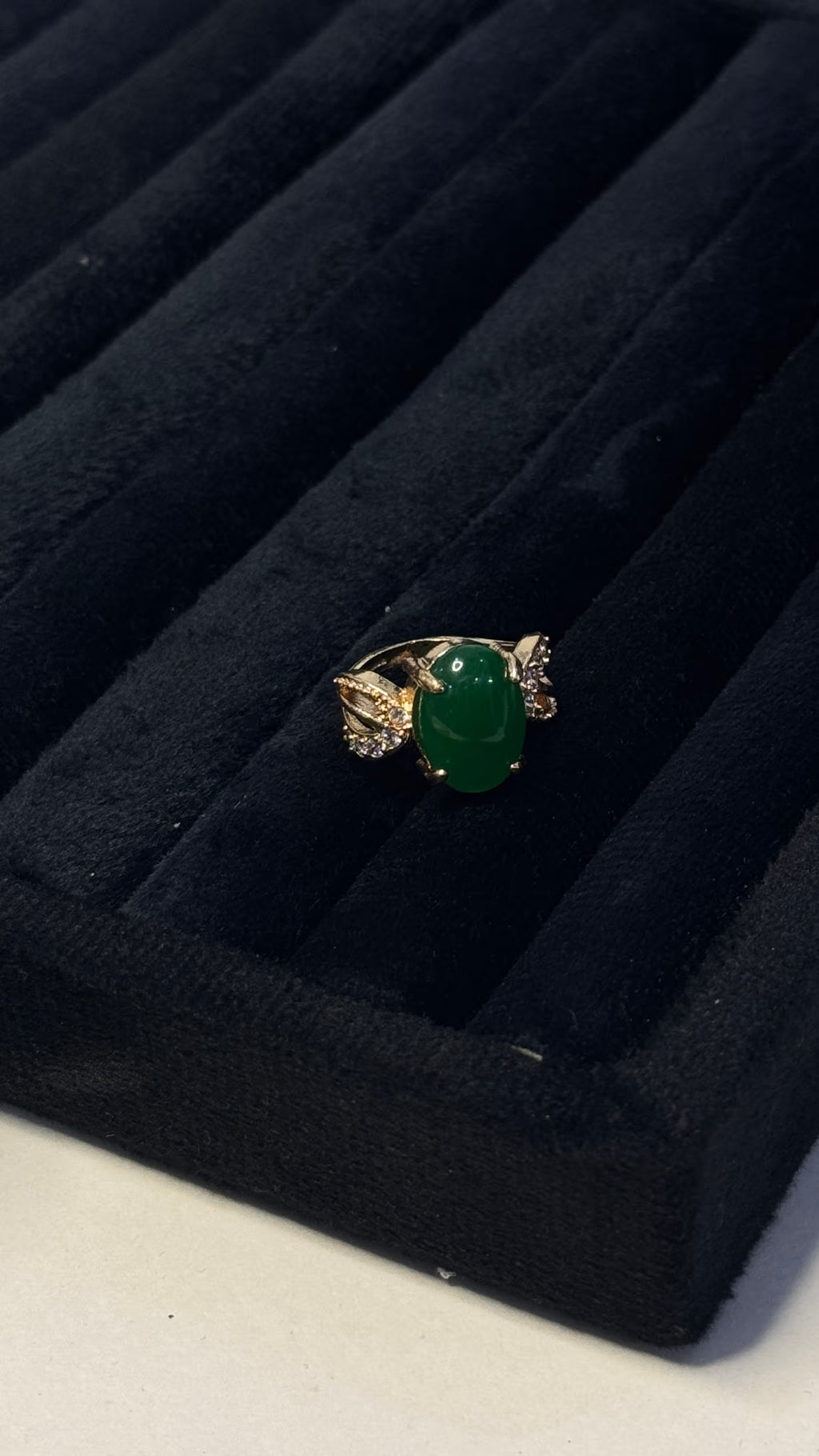 Gold Emerald Green Oval Cocktail Ring - View 6 - Shop Aizel