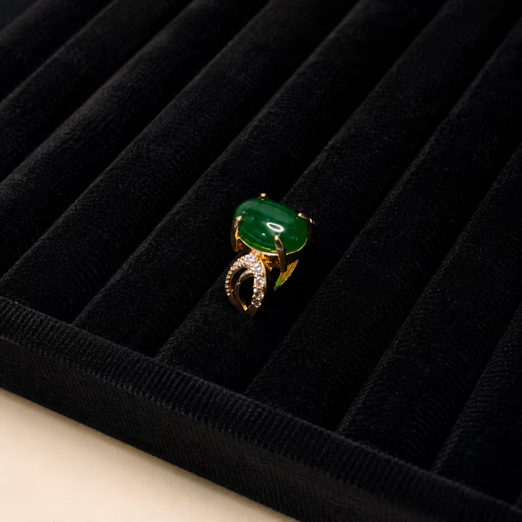 Gold Emerald Green Oval Cocktail Ring - View 3 - Shop Aizel
