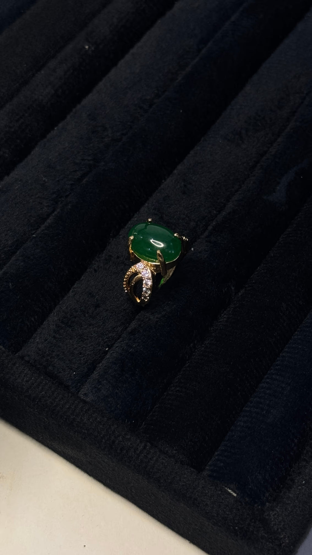Gold Emerald Green Oval Cocktail Ring - View 7 - Shop Aizel