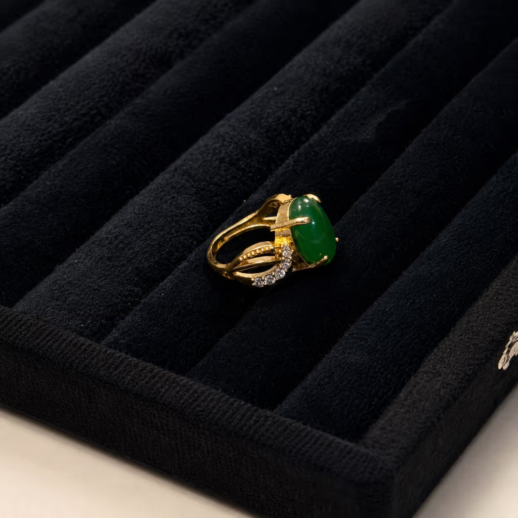 Gold Emerald Green Oval Cocktail Ring - View 4 - Shop Aizel