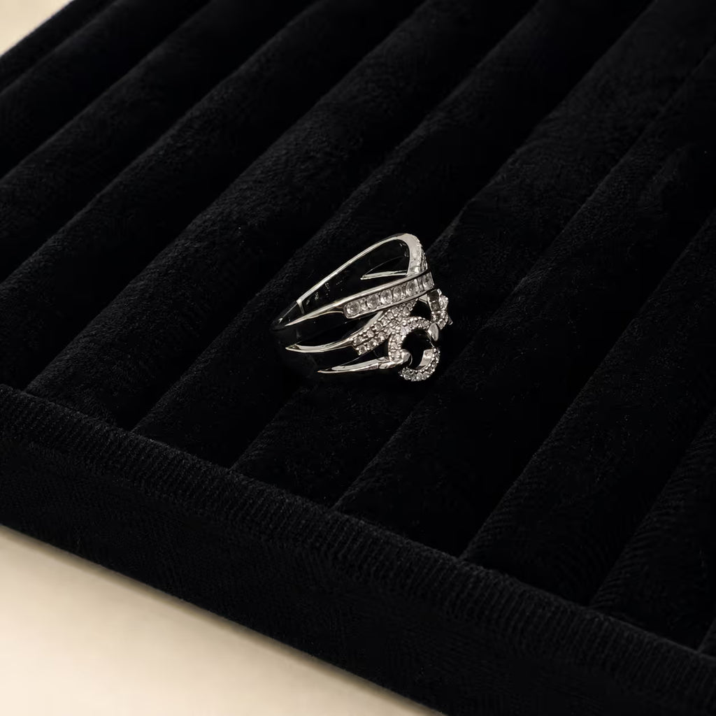 Silver Baguette and Pavé Crystal Statement Ring - View 2 - Shop Aizel
