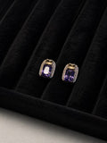 Purple Crystal Rectangular Stud Earrings - View 1 - Shop Aizel