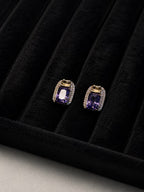 Purple Crystal Rectangular Stud Earrings - View 1 - Shop Aizel