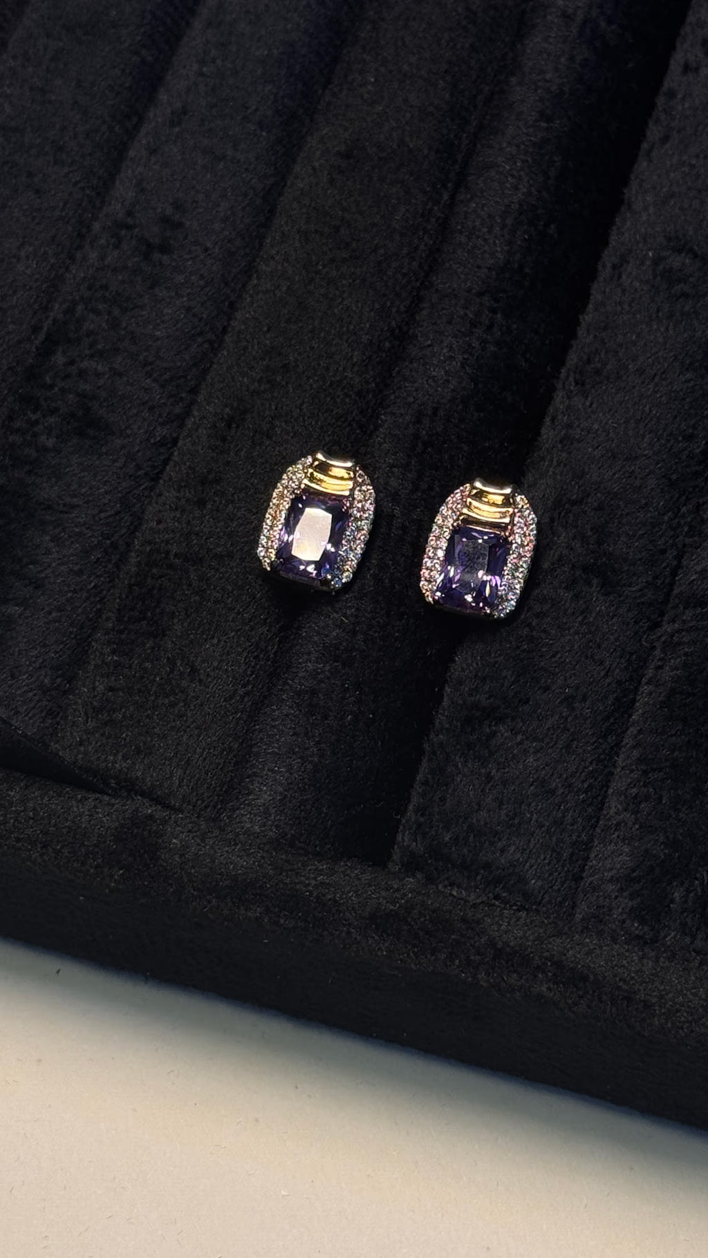 Purple Crystal Rectangular Stud Earrings - View 2 - Shop Aizel