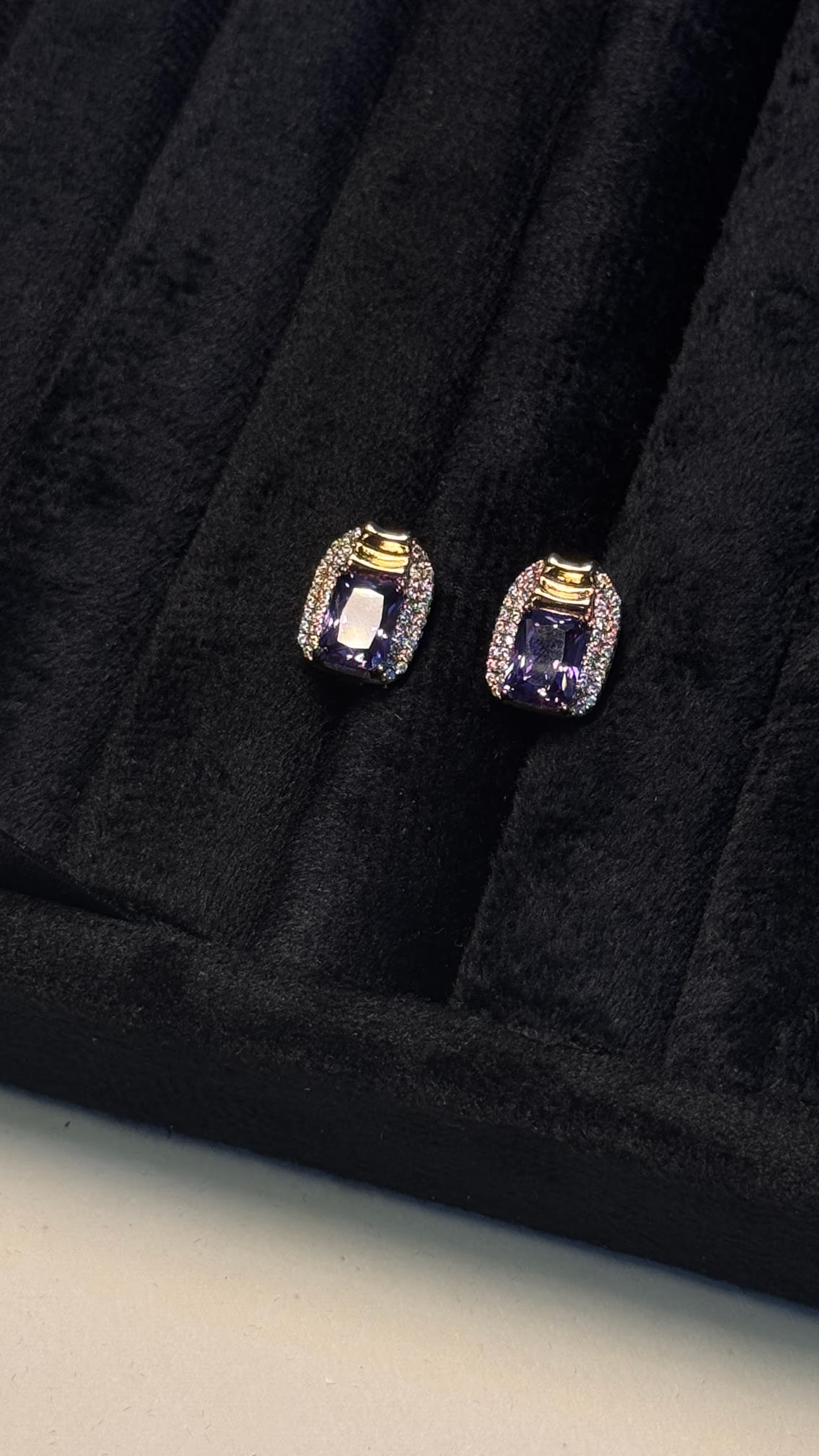Purple Crystal Rectangular Stud Earrings - View 2 - Shop Aizel