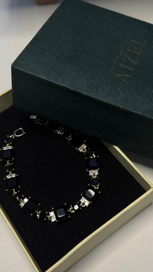 Black Onyx and Gold-Tone Crystal Statement Bracelet - View 3 - Shop Aizel
