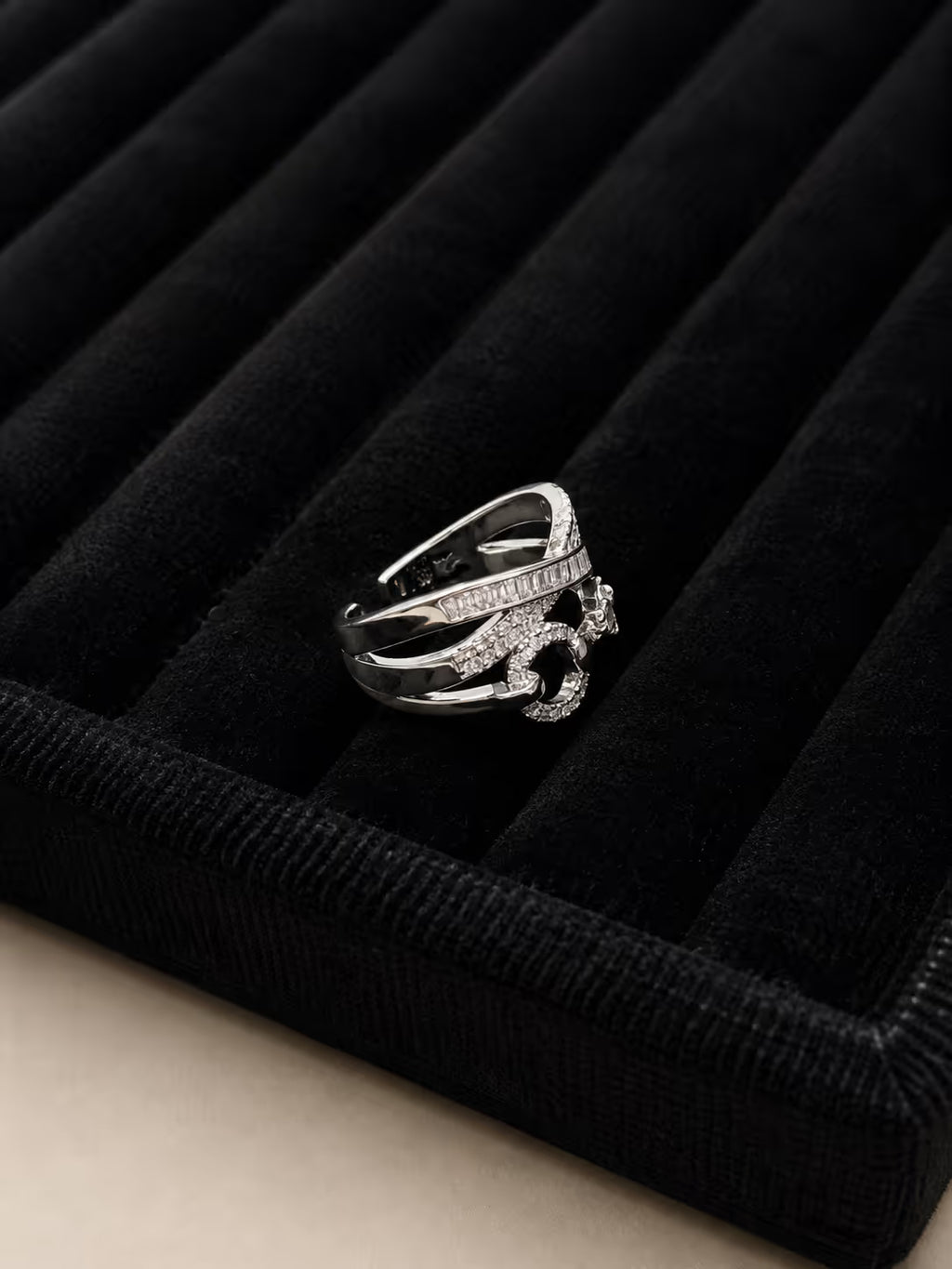 Silver Baguette and Pavé Crystal Statement Ring - View 3 - Shop Aizel