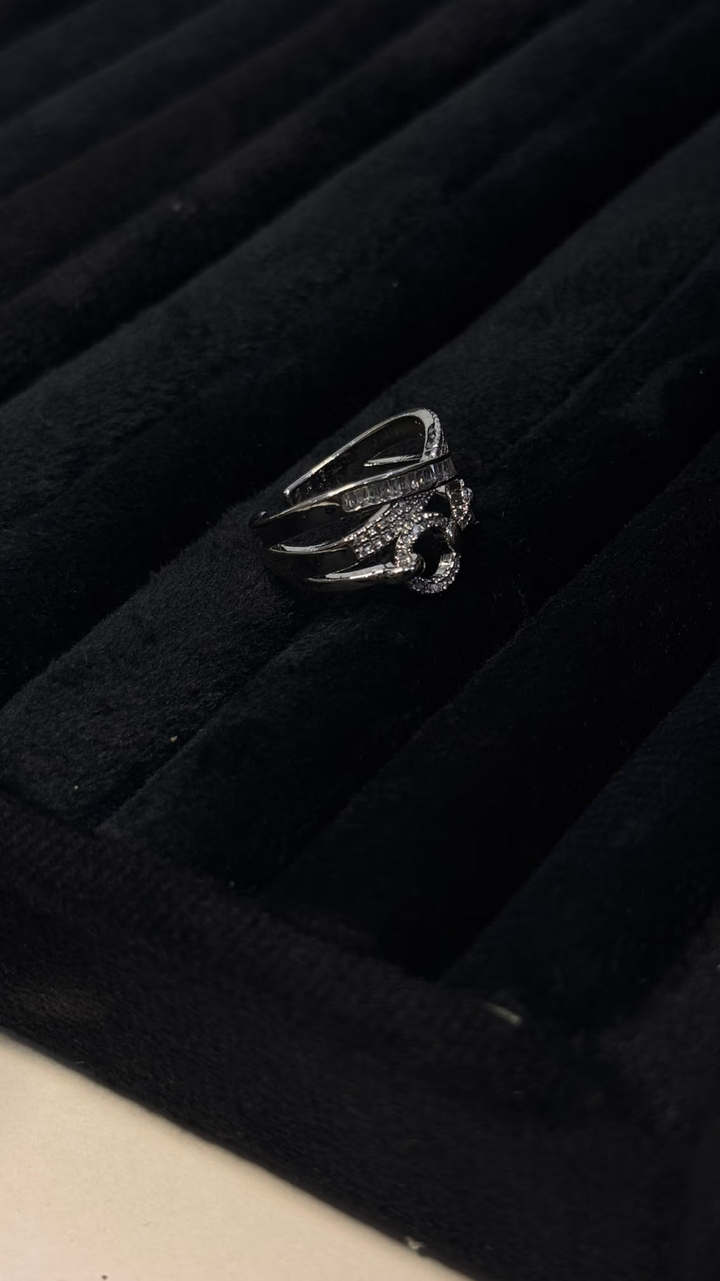 Silver Baguette and Pavé Crystal Statement Ring - View 6 - Shop Aizel