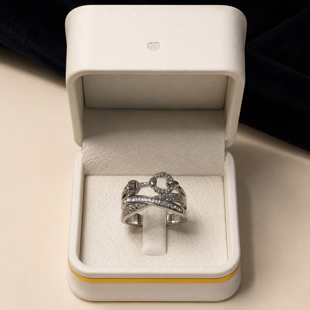 Silver Baguette and Pavé Crystal Statement Ring - View 1 - Shop Aizel