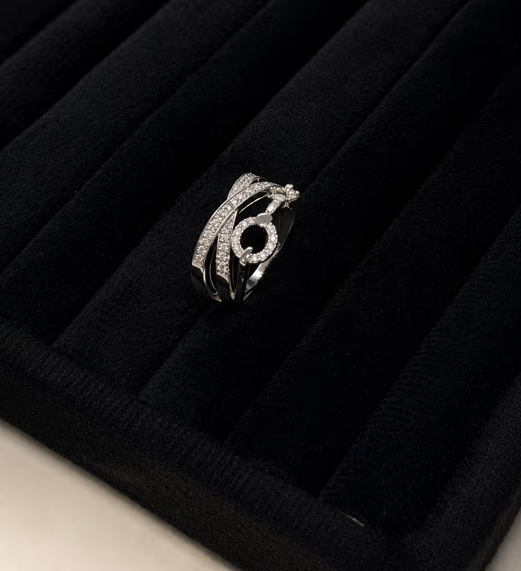 Silver Baguette and Pavé Crystal Statement Ring - View 4 - Shop Aizel