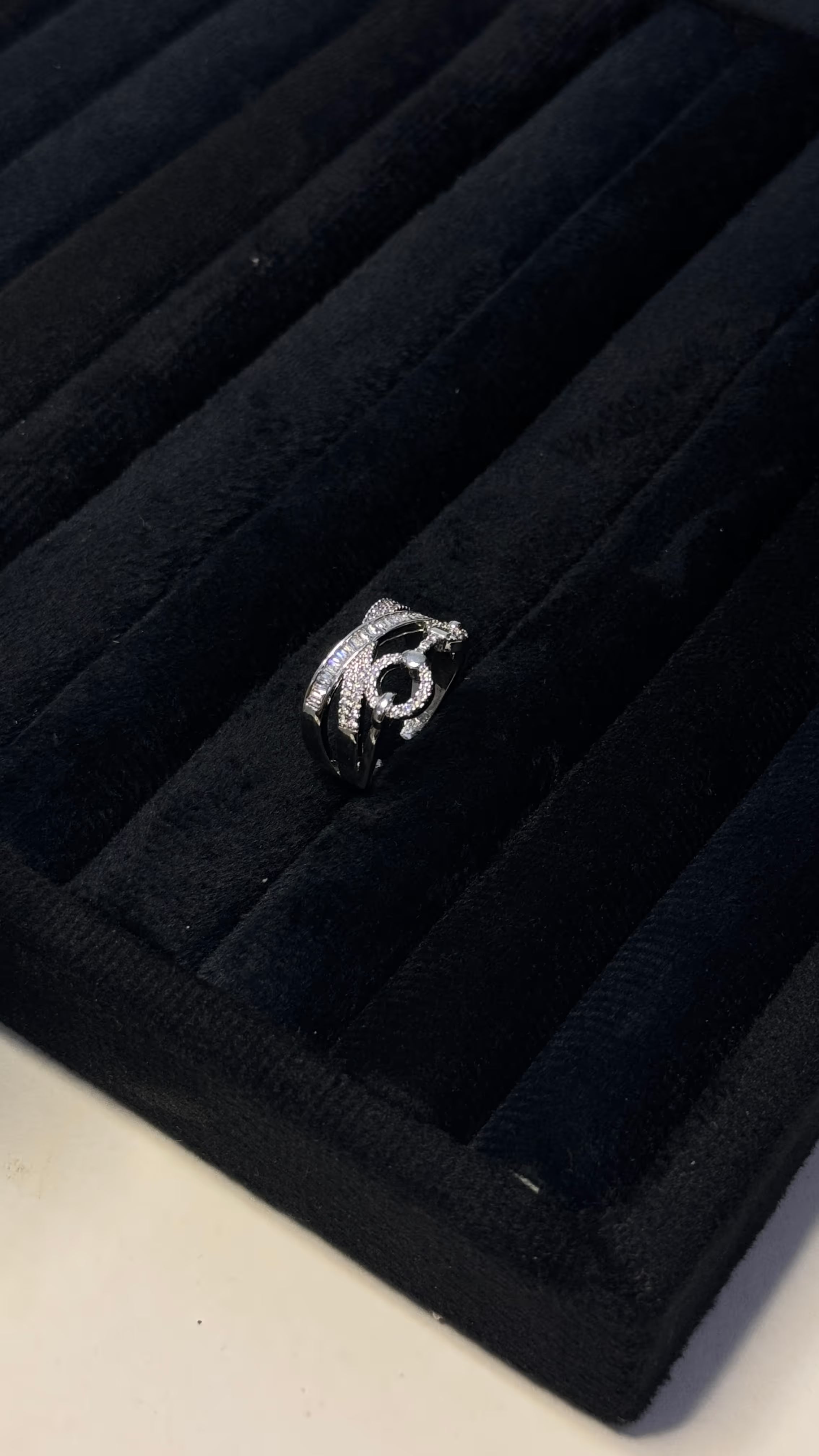 Silver Baguette and Pavé Crystal Statement Ring - View 8 - Shop Aizel