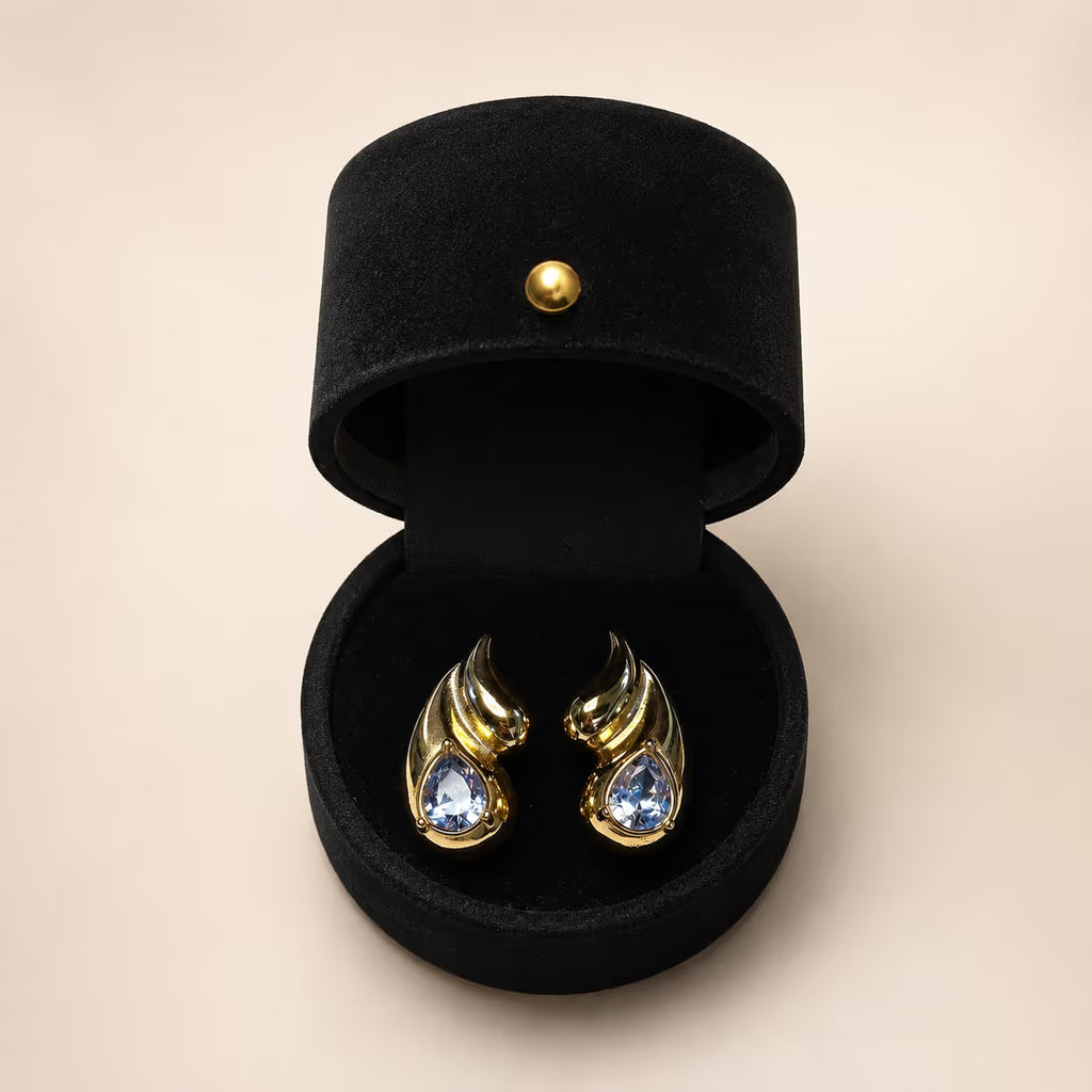Blue Crystal Gold Swirl Earrings - View 1 - Shop Aizel