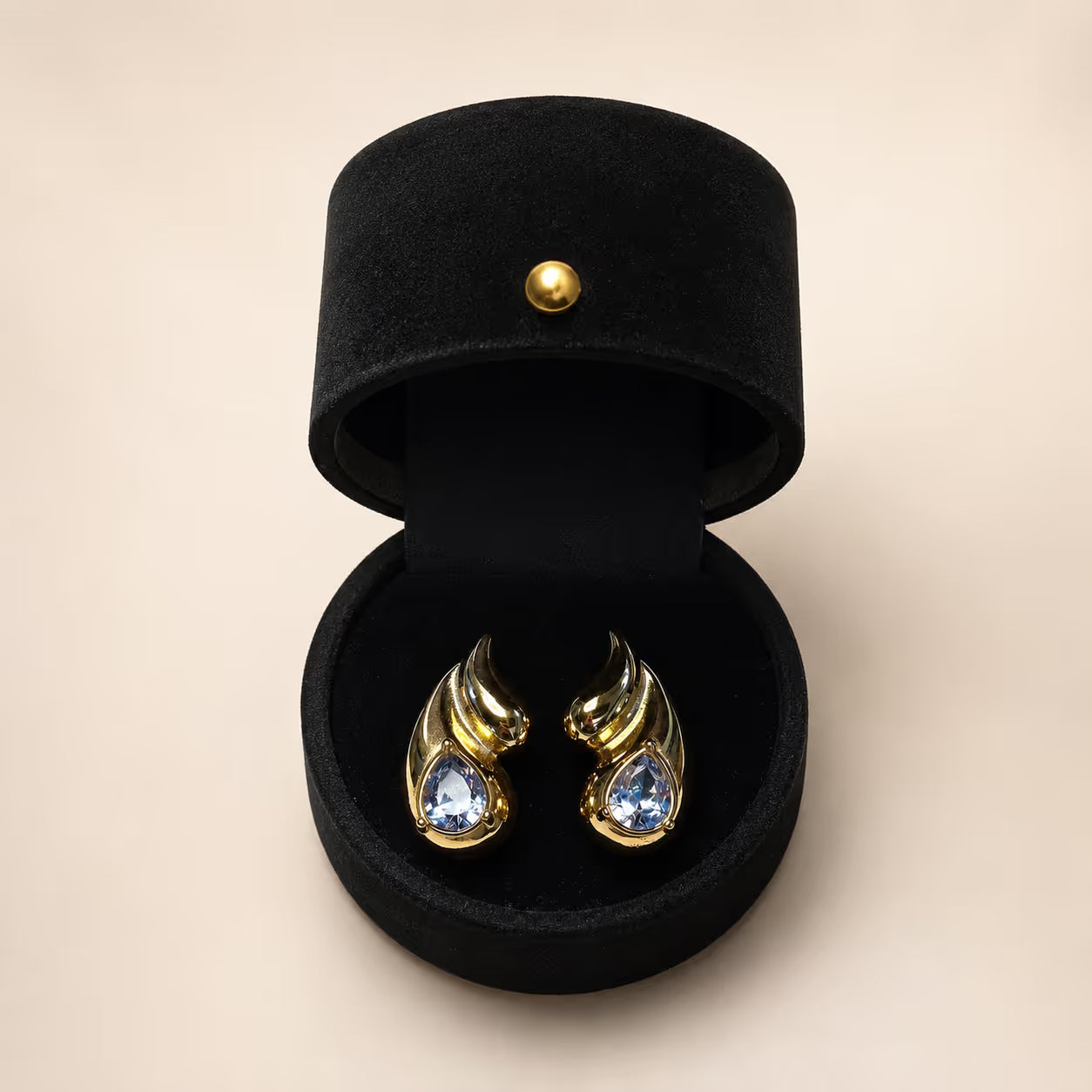 Blue Crystal Gold Swirl Earrings - View 1 - Shop Aizel