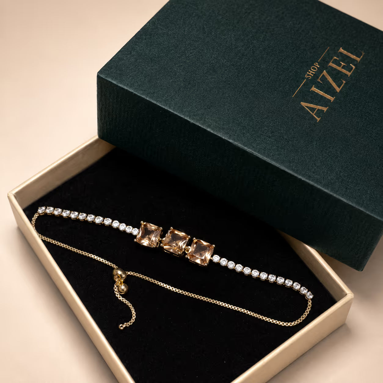 Gold Amber & Crystal Statement Bracelet - View 4 - Shop Aizel