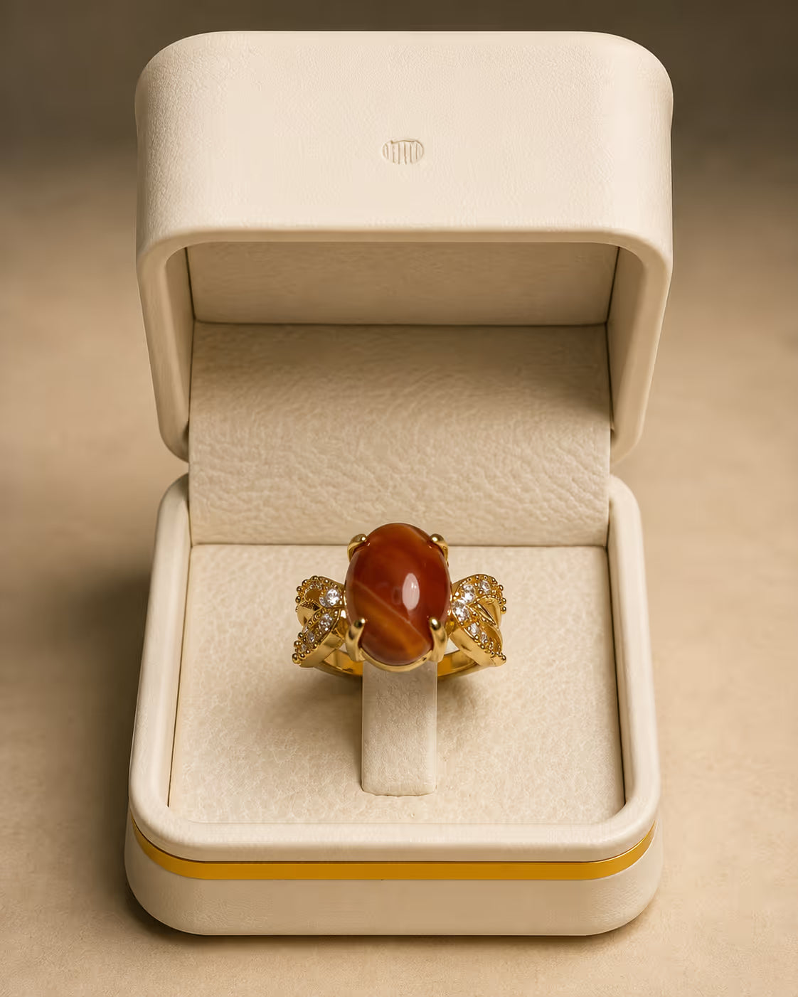 Gold Carnelian Oval Statement Ring - View 1 - Shop Aizel
