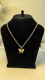 Pearl Chain Gold Butterfly Pendant Necklace - Original 1 - Shop Aizel