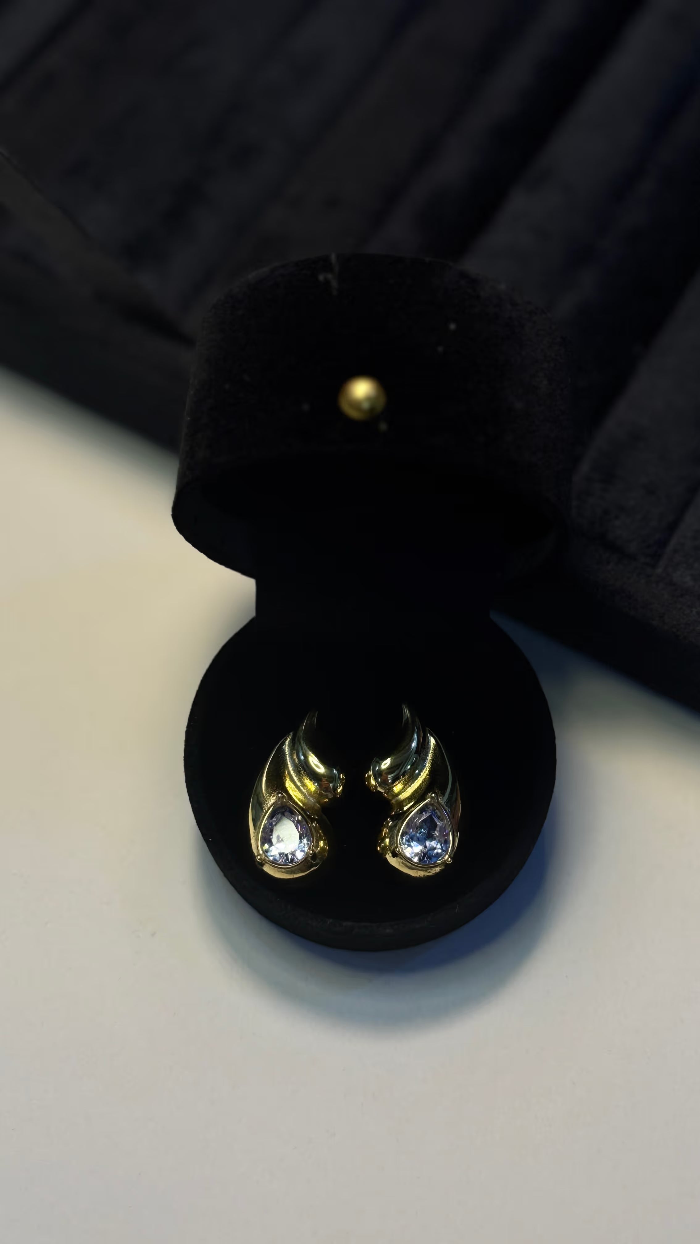 Blue Crystal Gold Swirl Earrings - View 2 - Shop Aizel