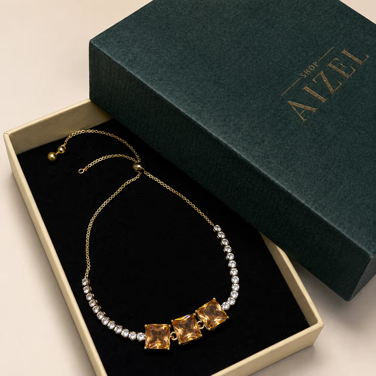 Gold Amber & Crystal Statement Bracelet - View 5 - Shop Aizel