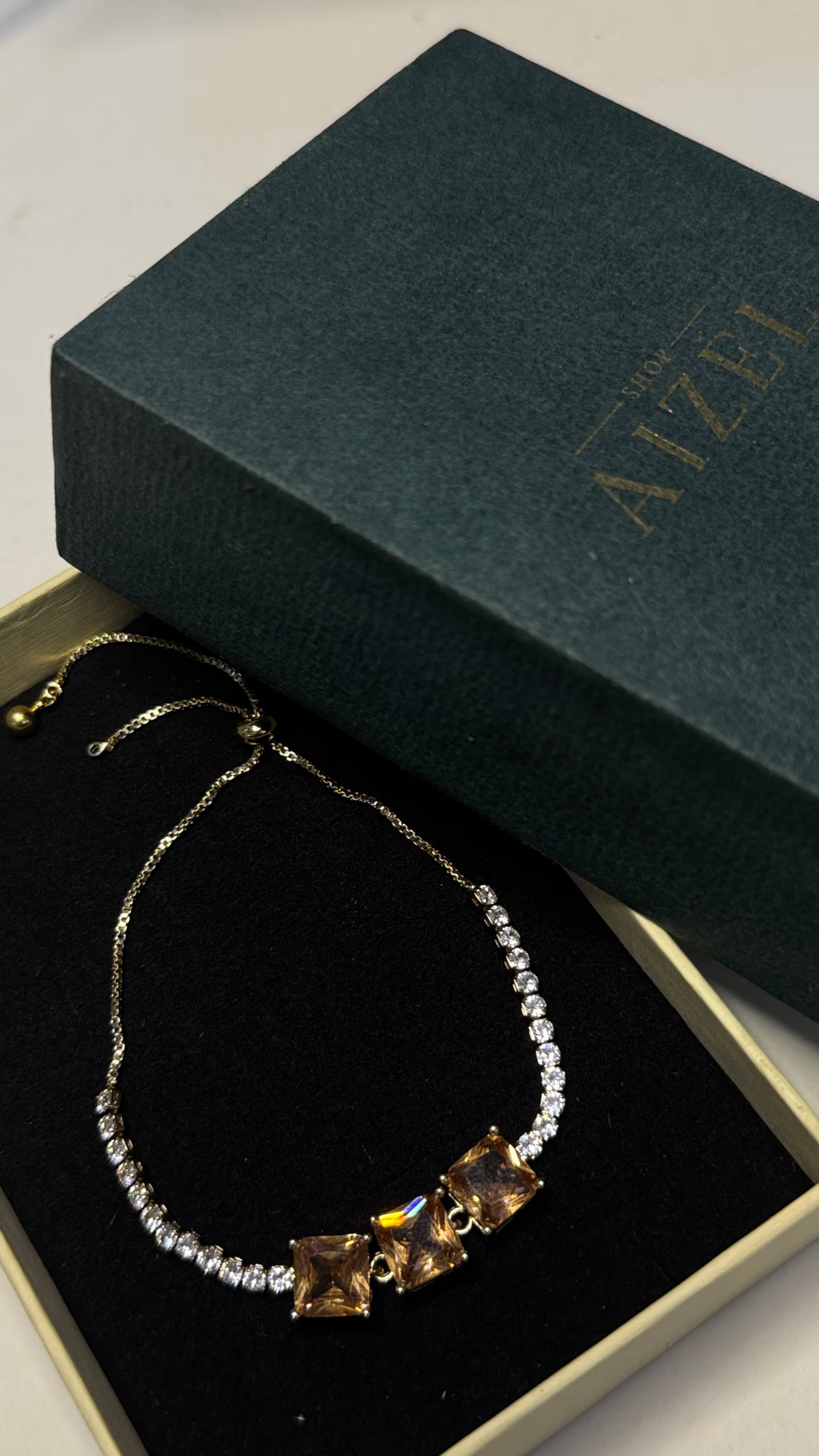 Gold Amber & Crystal Statement Bracelet - View 8 - Shop Aizel