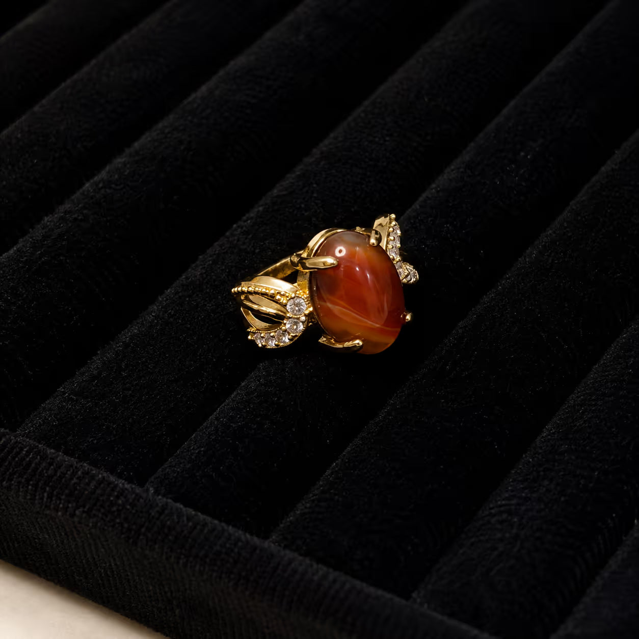 Gold Carnelian Oval Statement Ring - View 3 - Shop Aizel