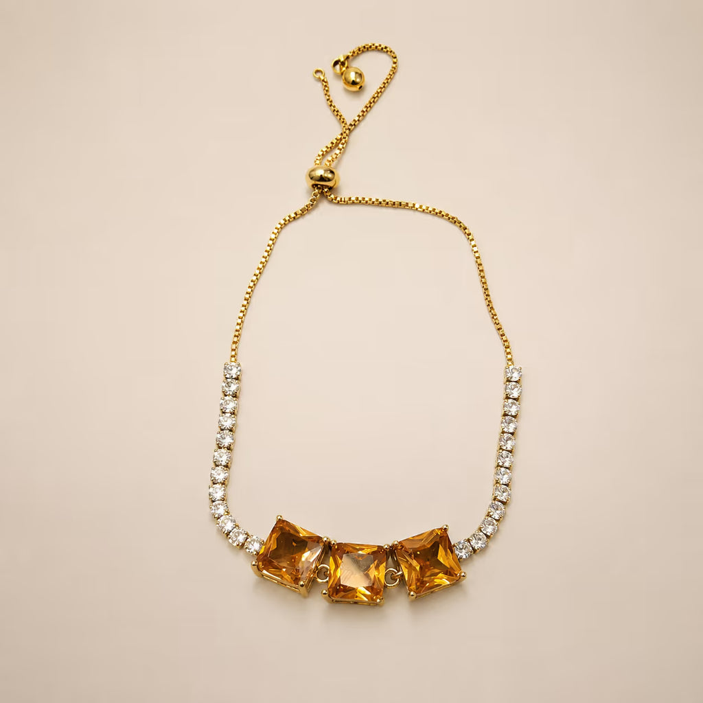 Gold Amber & Crystal Statement Bracelet - View 2 - Shop Aizel