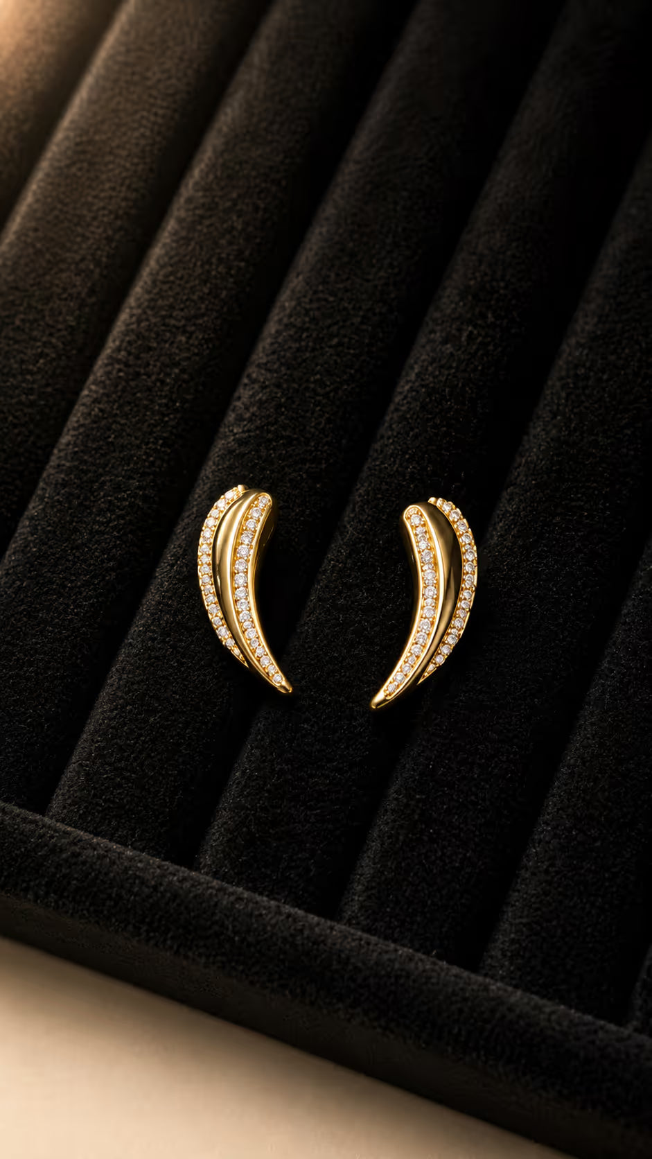 Gold Crystal Curved Stud Earrings - View 2 - Shop Aizel