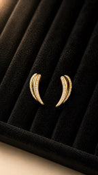 Gold Crystal Curved Stud Earrings - View 2 - Shop Aizel