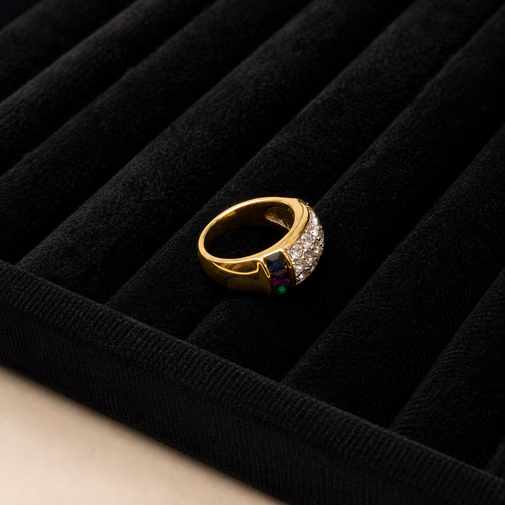 Multicolor Pavé Gemstone Gold Statement Ring - View 2 - Shop Aizel