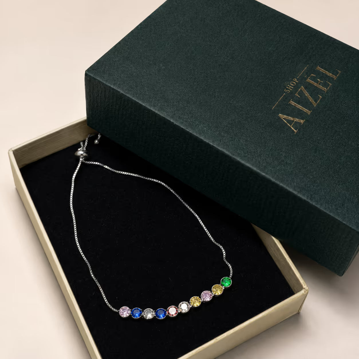 Multicolor Crystal Station Bracelet in Silver Tone - View 1 - Shop Aizel