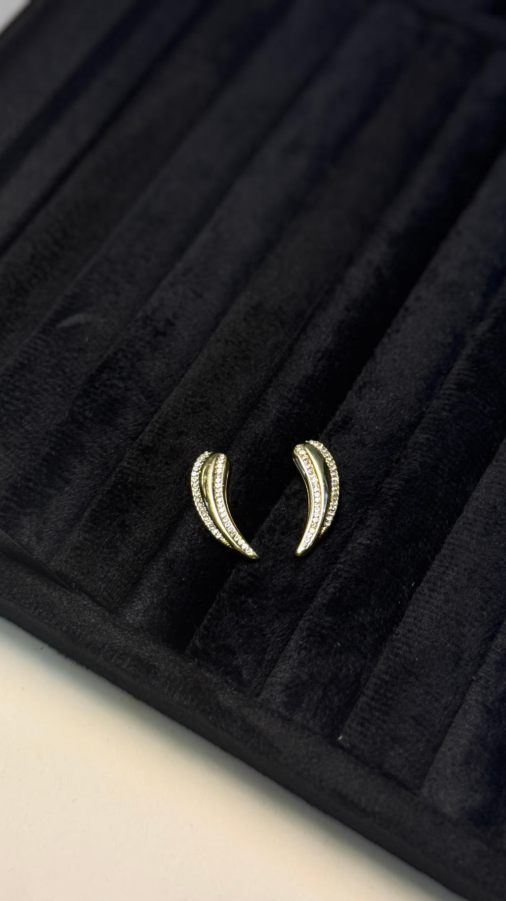 Gold Crystal Curved Stud Earrings - View 4 - Shop Aizel