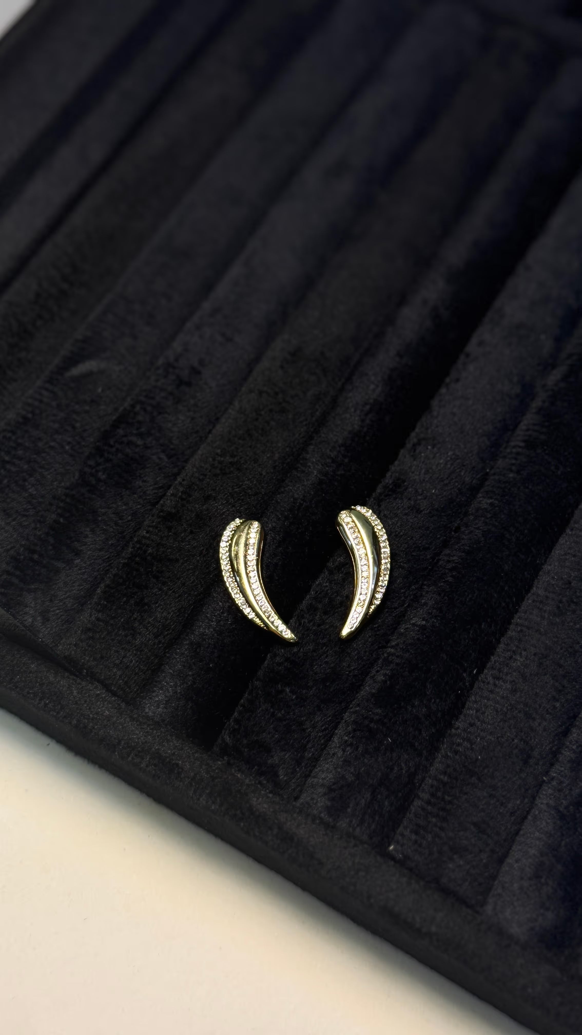 Gold Crystal Curved Stud Earrings - View 4 - Shop Aizel