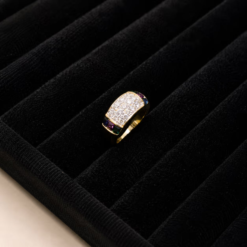 Multicolor Pavé Gemstone Gold Statement Ring - View 3 - Shop Aizel