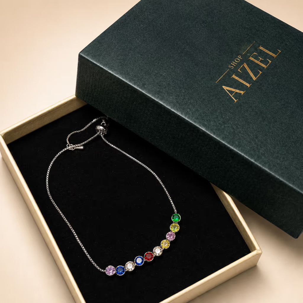 Multicolor Crystal Station Bracelet in Silver Tone - View 4 - Shop Aizel