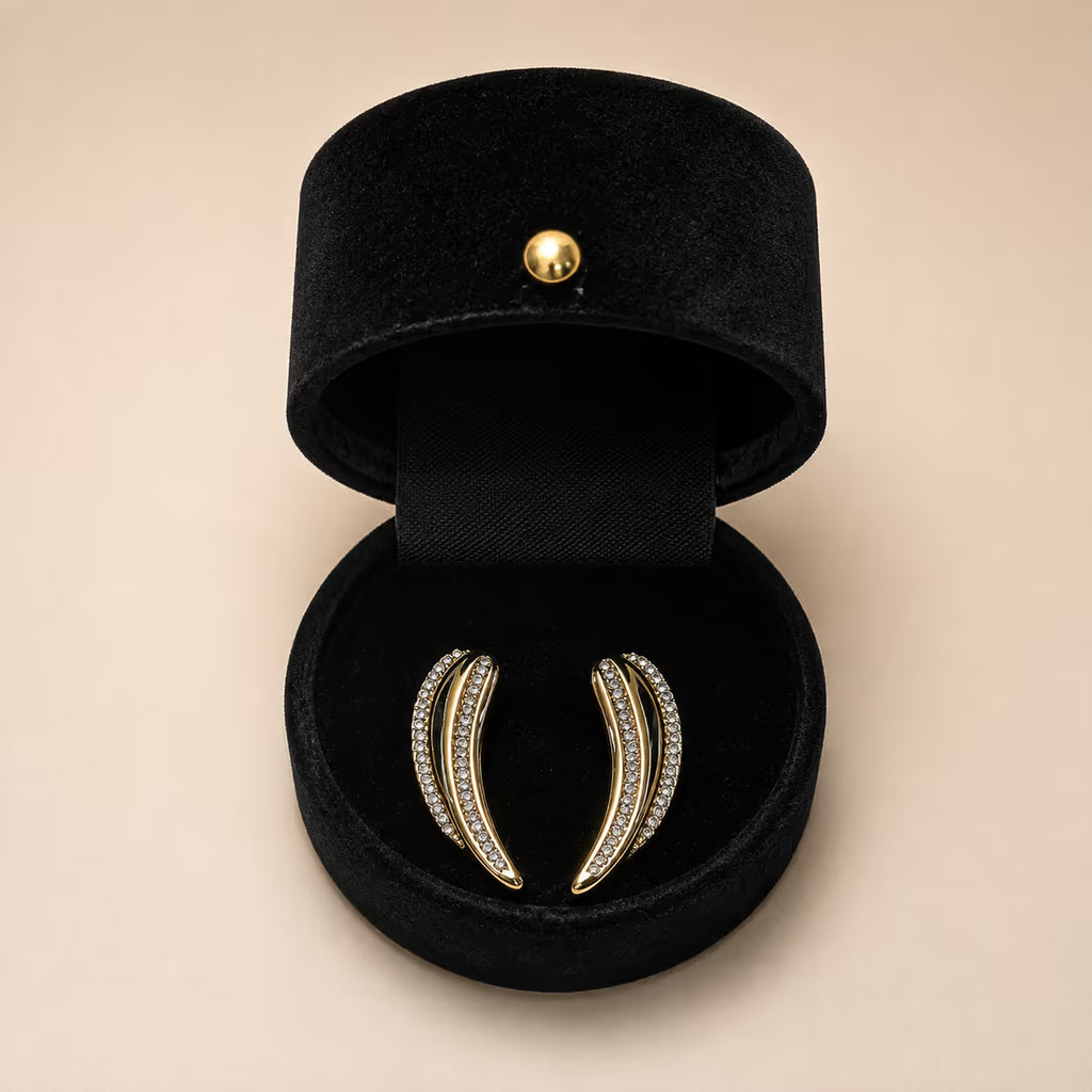 Gold Crystal Curved Stud Earrings - View 1 - Shop Aizel