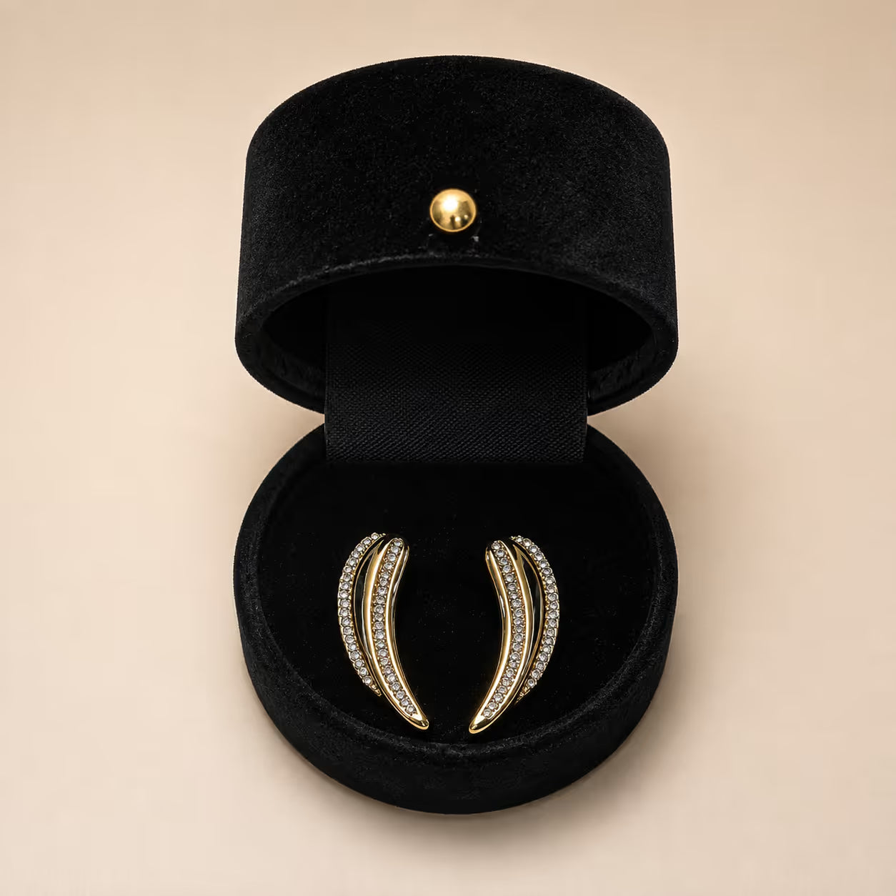 Gold Crystal Curved Stud Earrings - View 1 - Shop Aizel