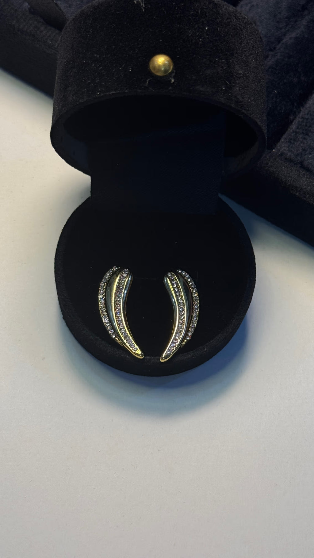 Gold Crystal Curved Stud Earrings - View 5 - Shop Aizel