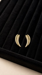 Gold Crystal Curved Stud Earrings - View 3 - Shop Aizel