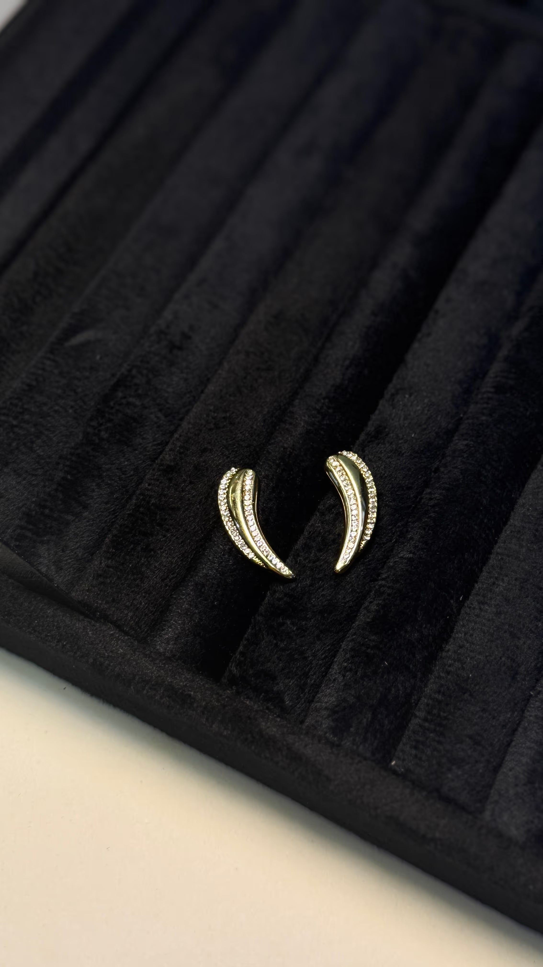 Gold Crystal Curved Stud Earrings - View 6 - Shop Aizel