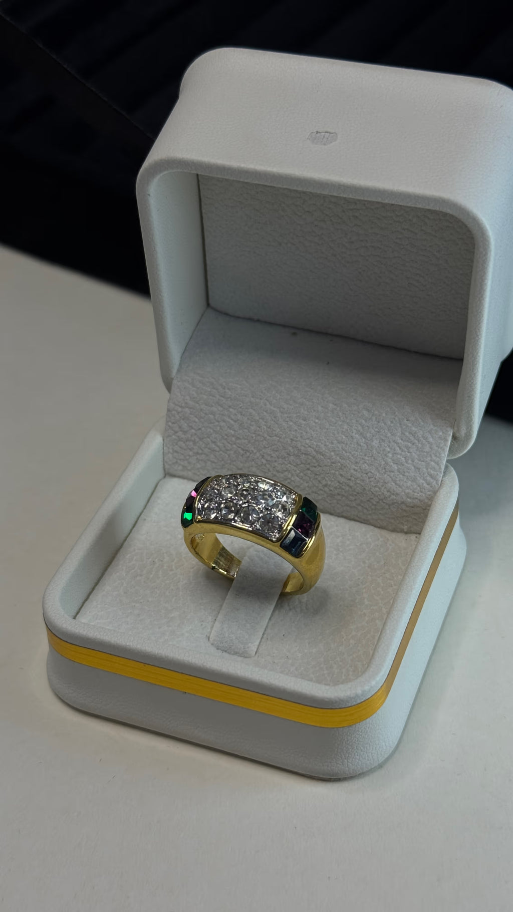 Multicolor Pavé Gemstone Gold Statement Ring - View 9 - Shop Aizel