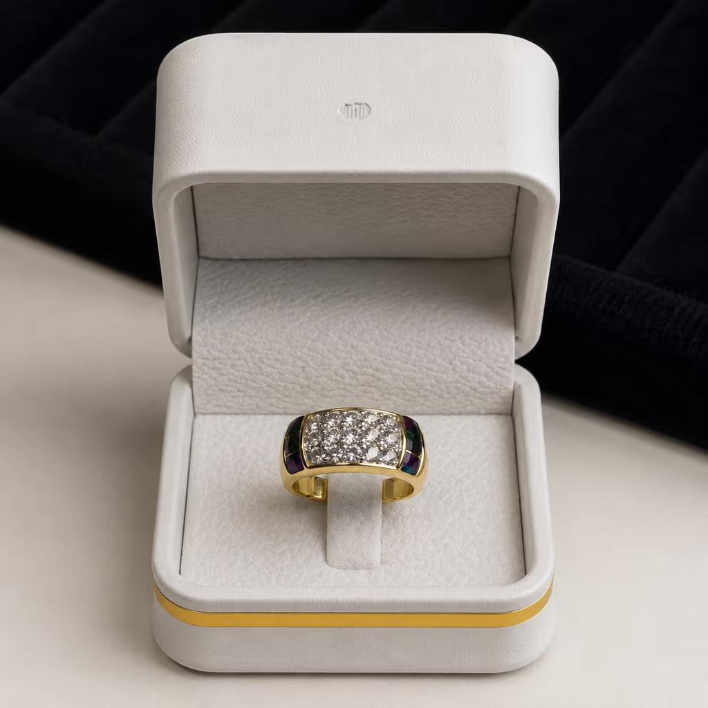 Multicolor Pavé Gemstone Gold Statement Ring - View 5 - Shop Aizel