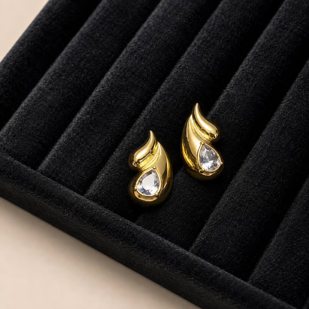 Gold Swirl Crystal Stud Earrings - View 1 - Shop Aizel