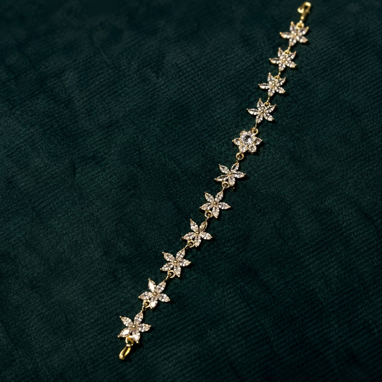 Gold Embellished Floral Crystal Bracelet - View 1 - Shop Aizel